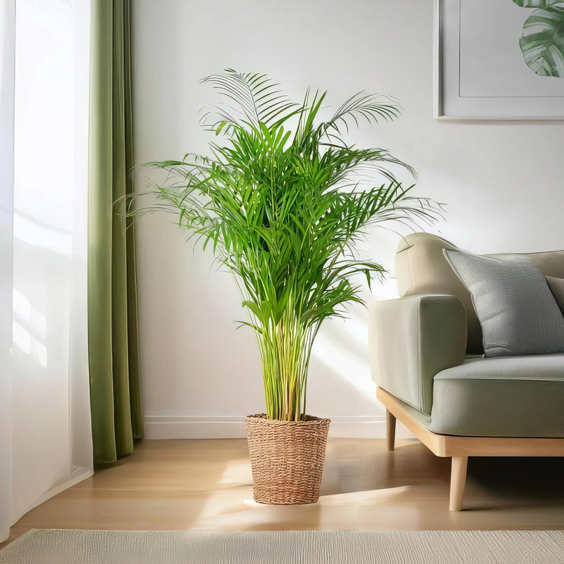 Goldfruchtpalme (Areca-Palme) in Korb, 120 cm hoch, Ø24; haustierfreundlich und sicher für Katzen und Hunde.