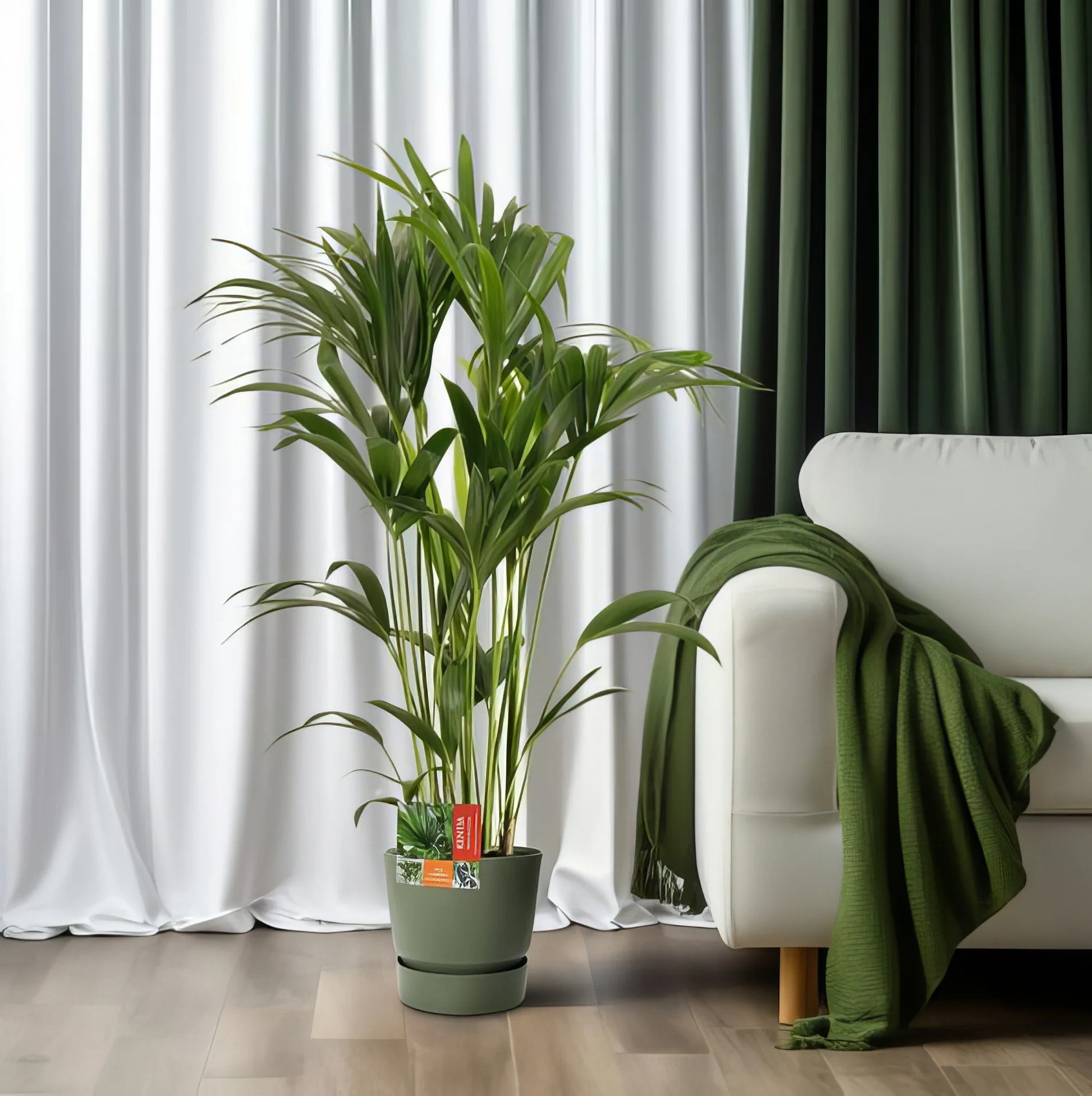 Kentia Palme (Howea Forsteriana), Ø24cm, H120cm, haustierfreundlich, ideal für Katzen und Hunde, stilvoll im modernen Topf.