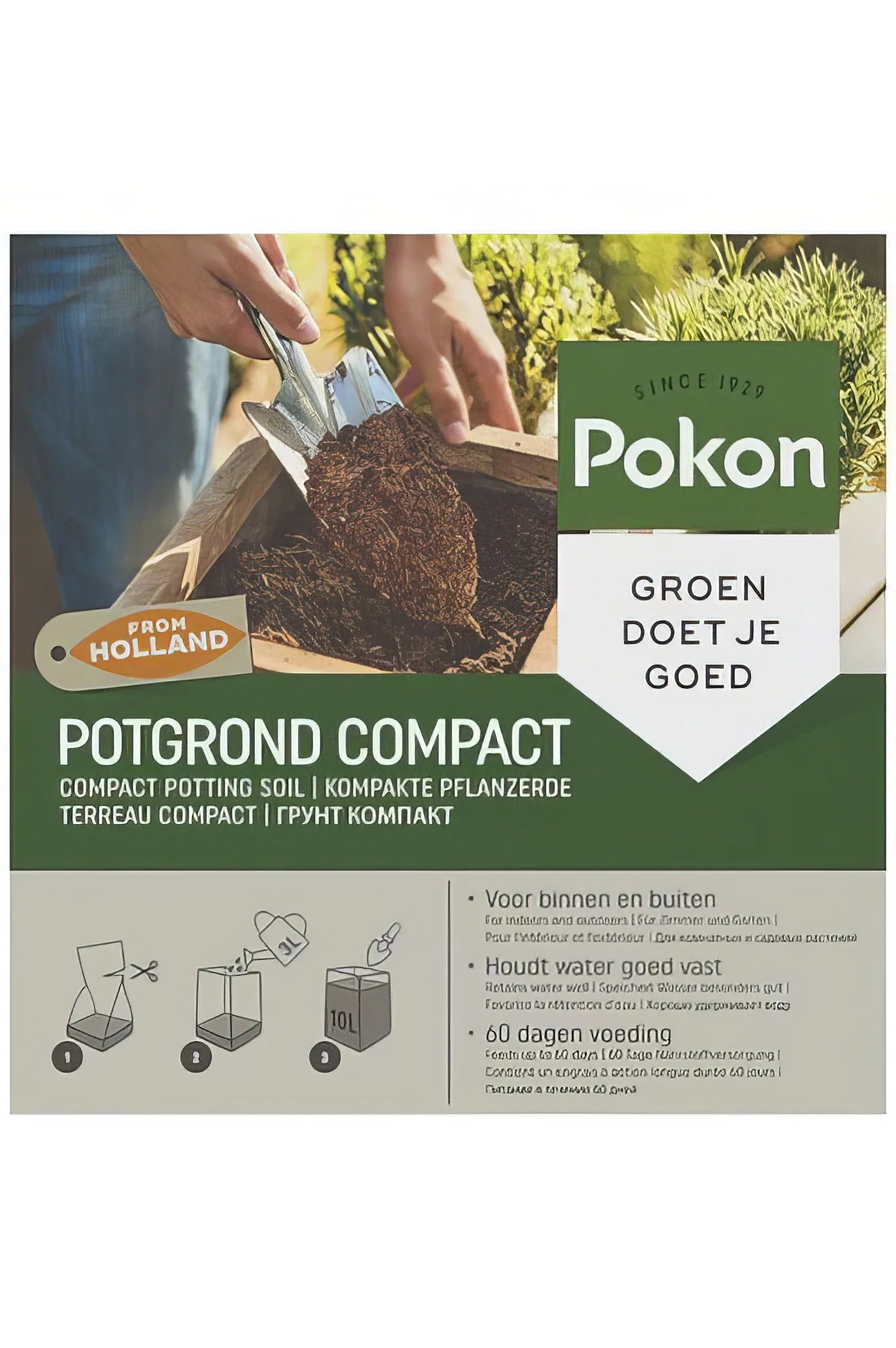 Pokon Kokosnuss Blumenerde Kompakt 10L für haustierfreundliche Pflanzen, sicher für Katzen und Hunde, kompakte Verpackung.